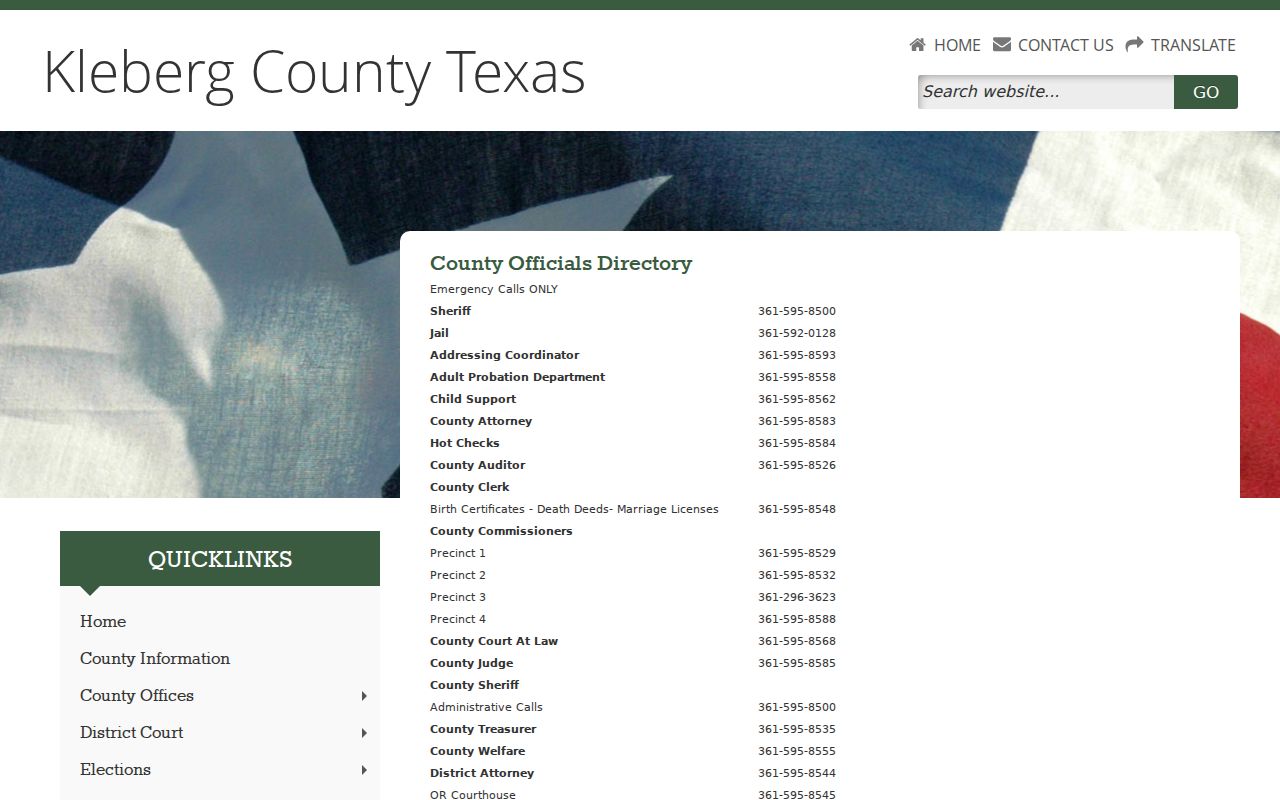 Kingsville residents directory view of the Kleberg County records office directory