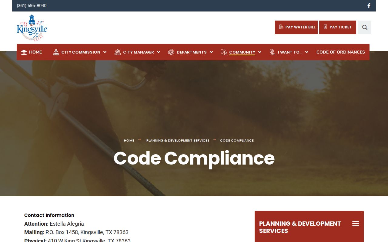 Kingsville neighbors city code compliance information