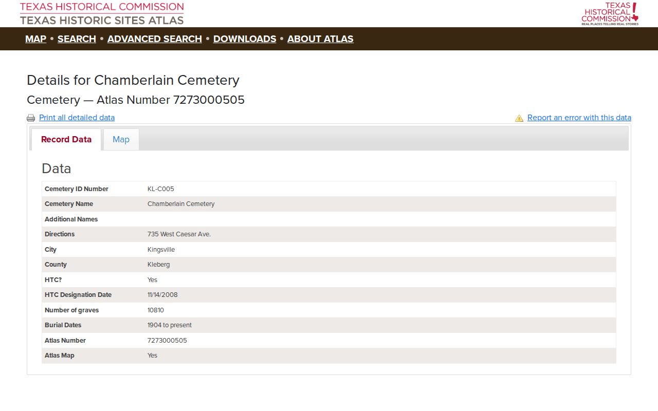 Kingsville previous residents Chamberlain Cemetery historical record