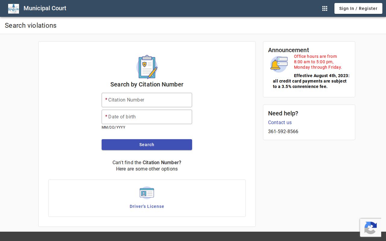 Kingsville resident lookup Municipal Court citation and name search