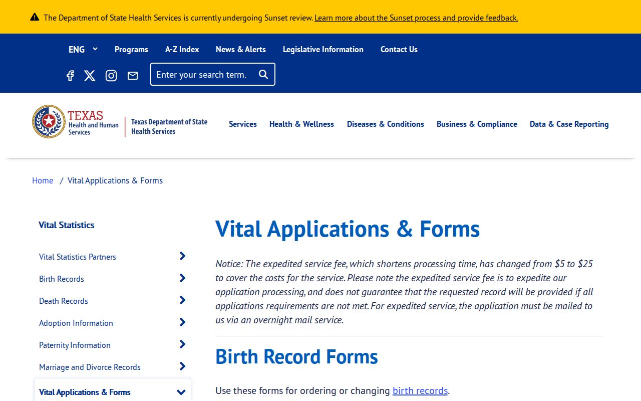 Kingsville resident lookup Texas vital-statistics applications and forms