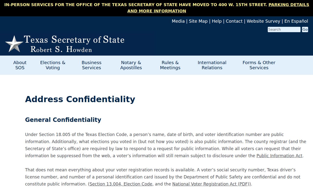 Kingsville resident lookup Texas voter-address confidentiality guidance