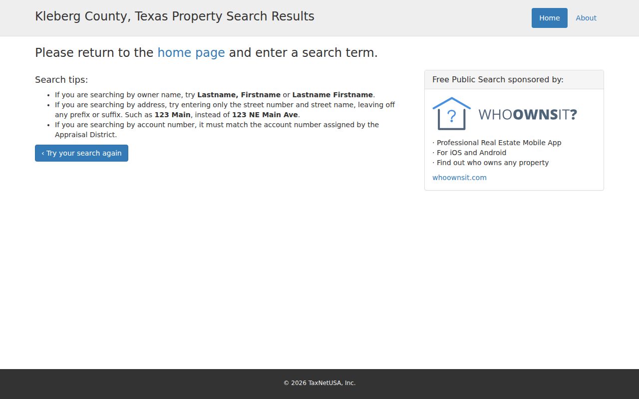 Kingsville street directory Kleberg CAD public search help